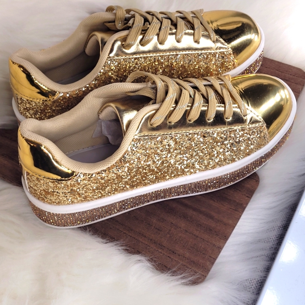 Women's Shimmery Gold and Glitter Shoes
